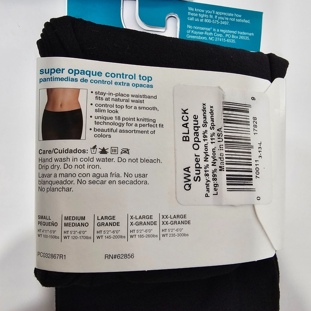 3 Pack No Nonsense Women's Tights Control Top Super Opaque BLACK SIZE XL - Picture 4 of 12
